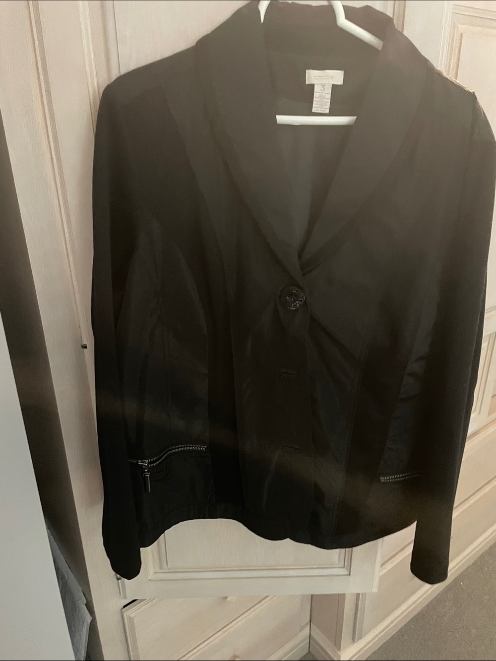 Chico's Black Single-Button Blazer with Zipper Pocket Detail